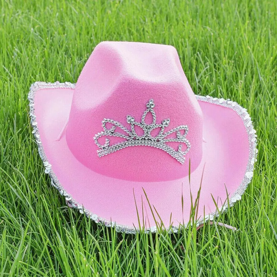 Pink Cowboy Hats With Sequins Feather