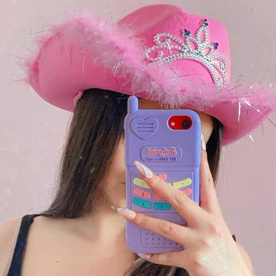 Pink Cowboy Hats With Sequins Feather