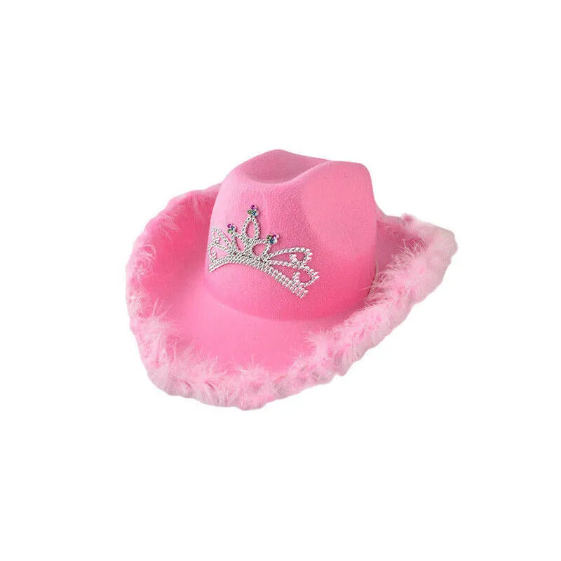 Pink Cowboy Hats With Sequins Feather