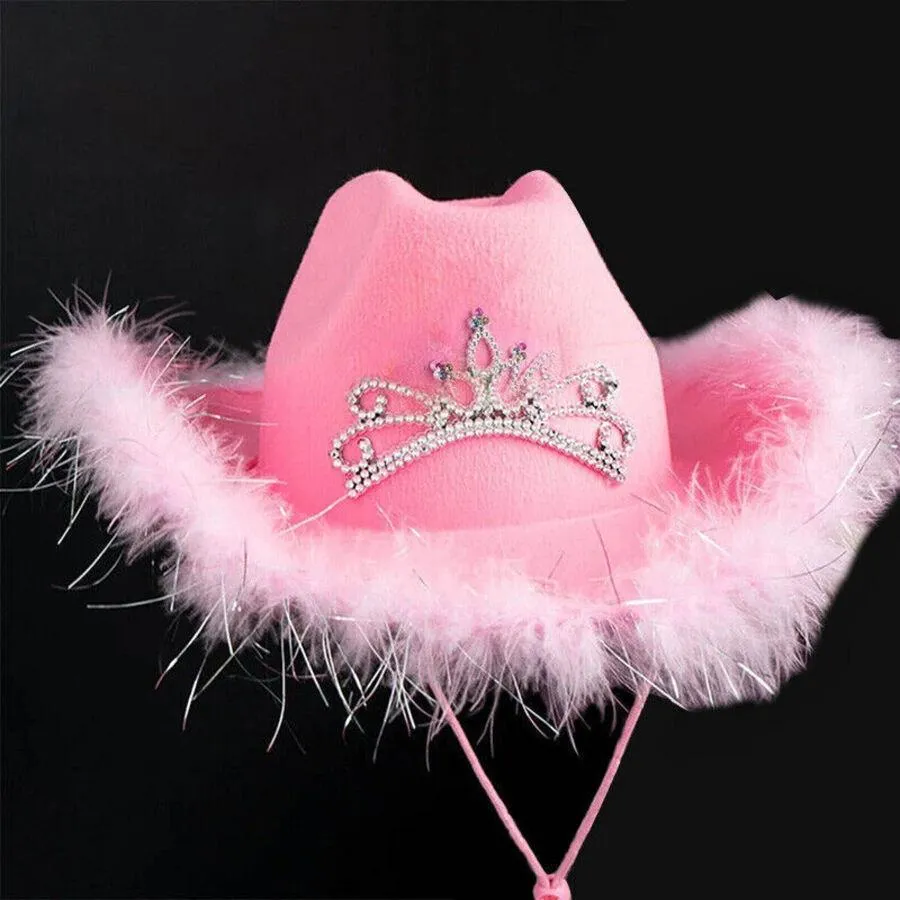 Pink Cowboy Hats With Sequins Feather