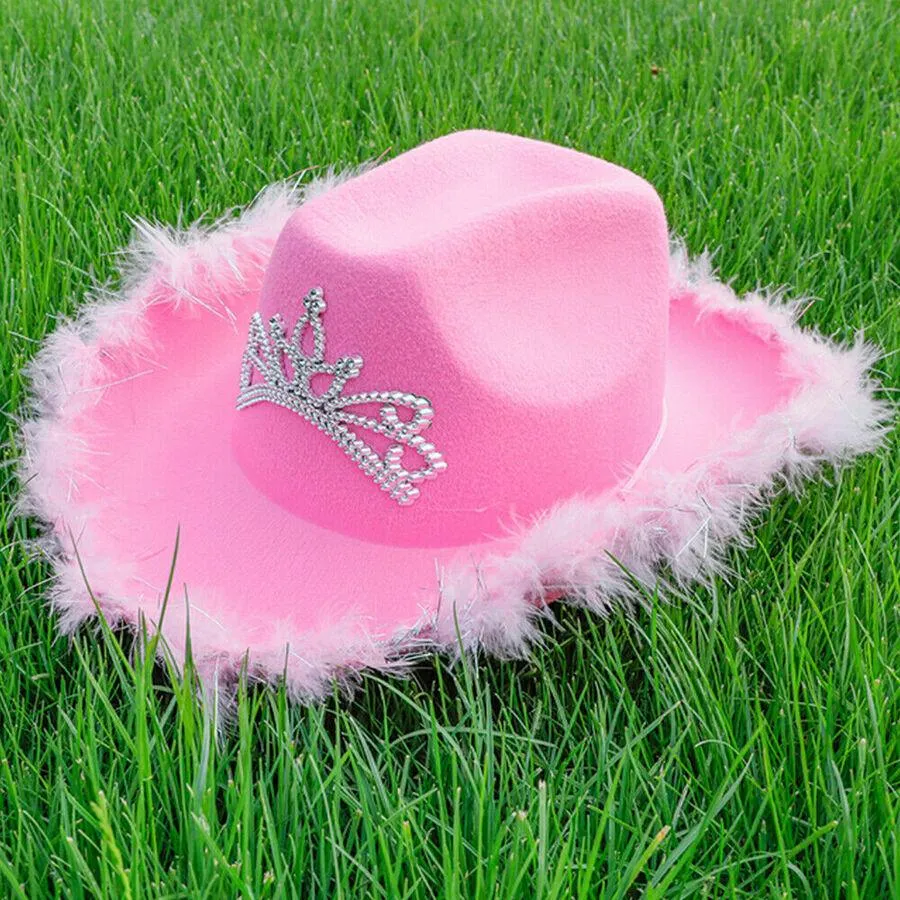 Pink Cowboy Hats With Sequins Feather