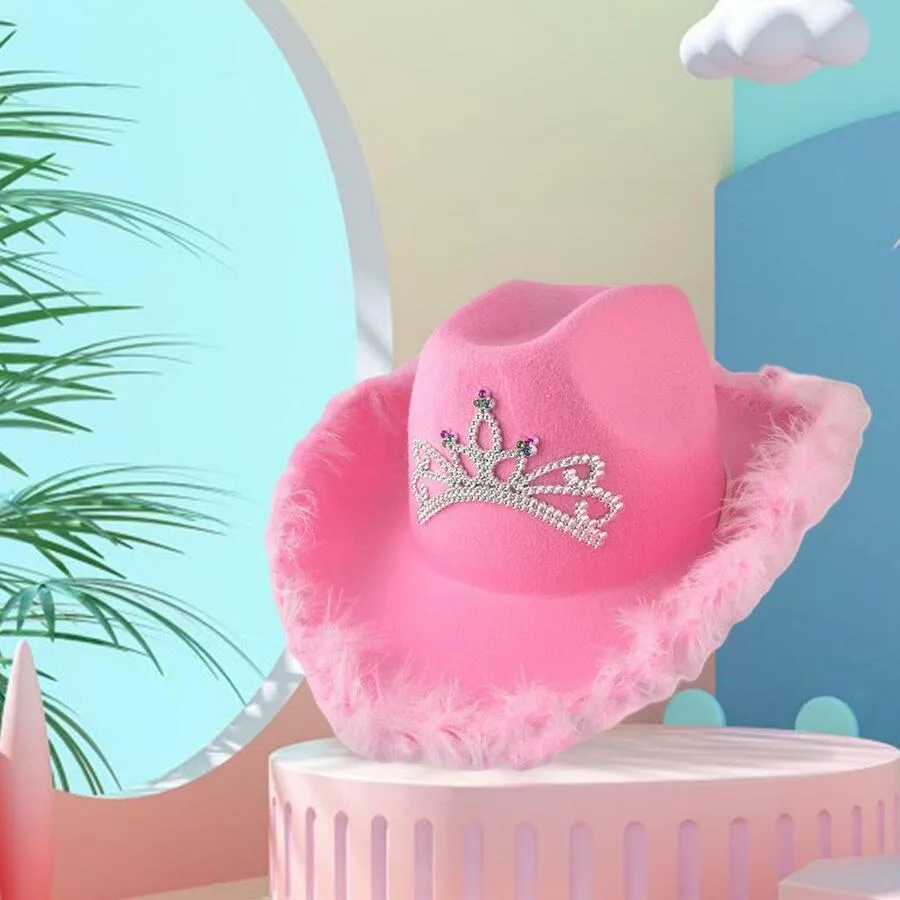 Pink Cowboy Hats With Sequins Feather