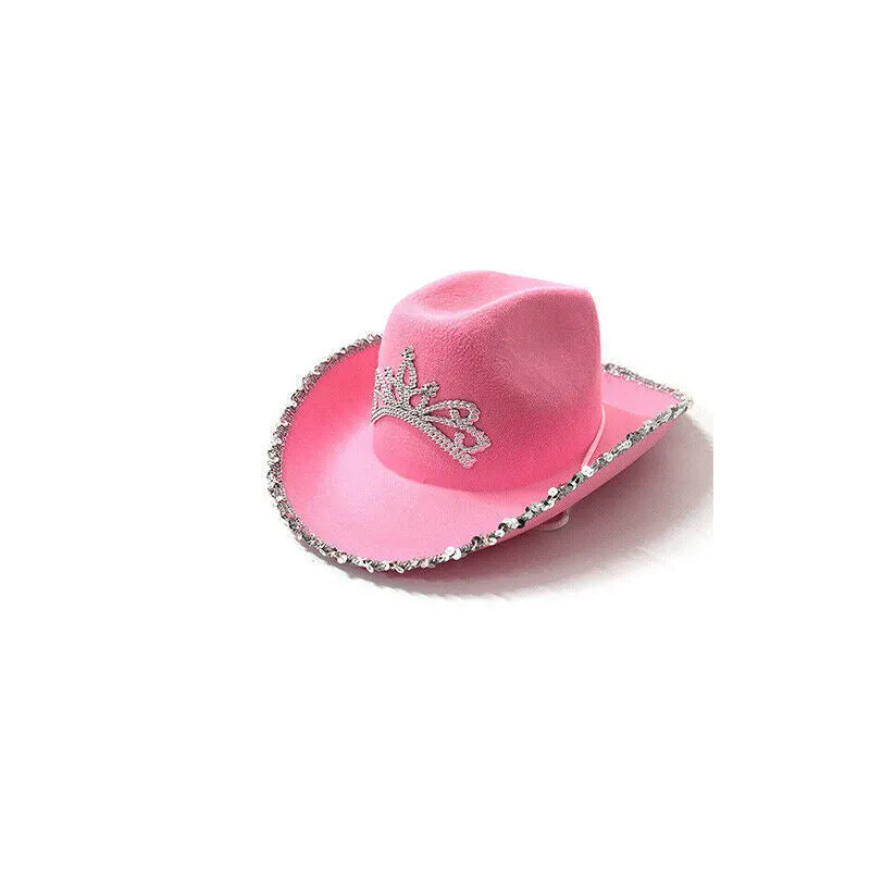 Pink Cowboy Hats With Sequins Feather