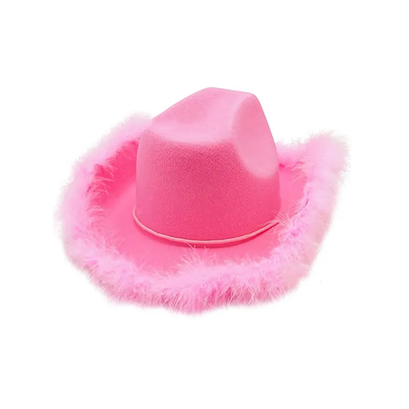 Pink Cowboy Hats With Sequins Feather