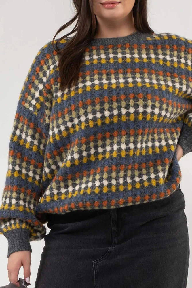 Plus Crew Knit Sweater in Charcoal Multi by Blu Pepper