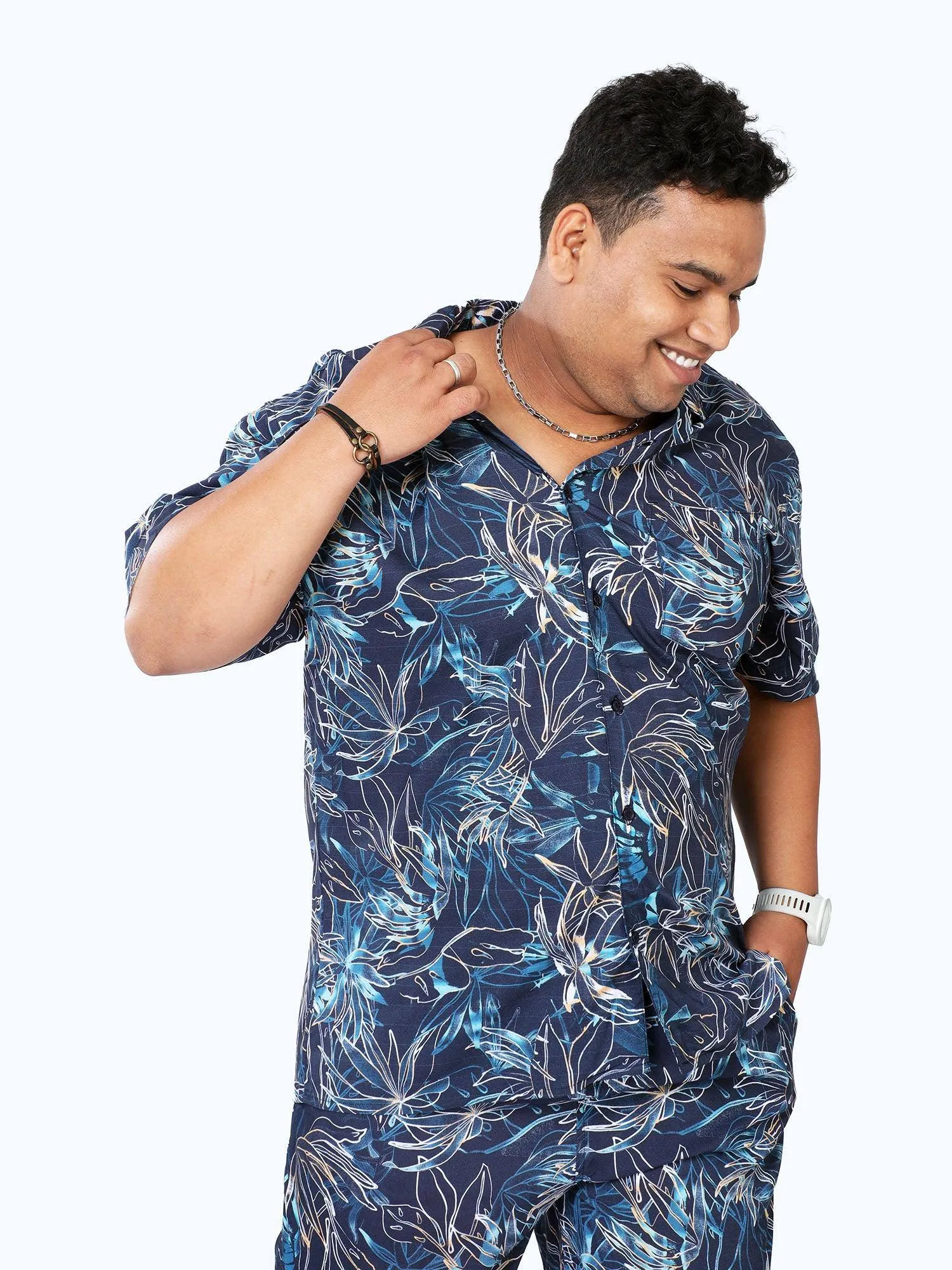 Plus Size Men Botanical Line Half Sleeve Co-Ords