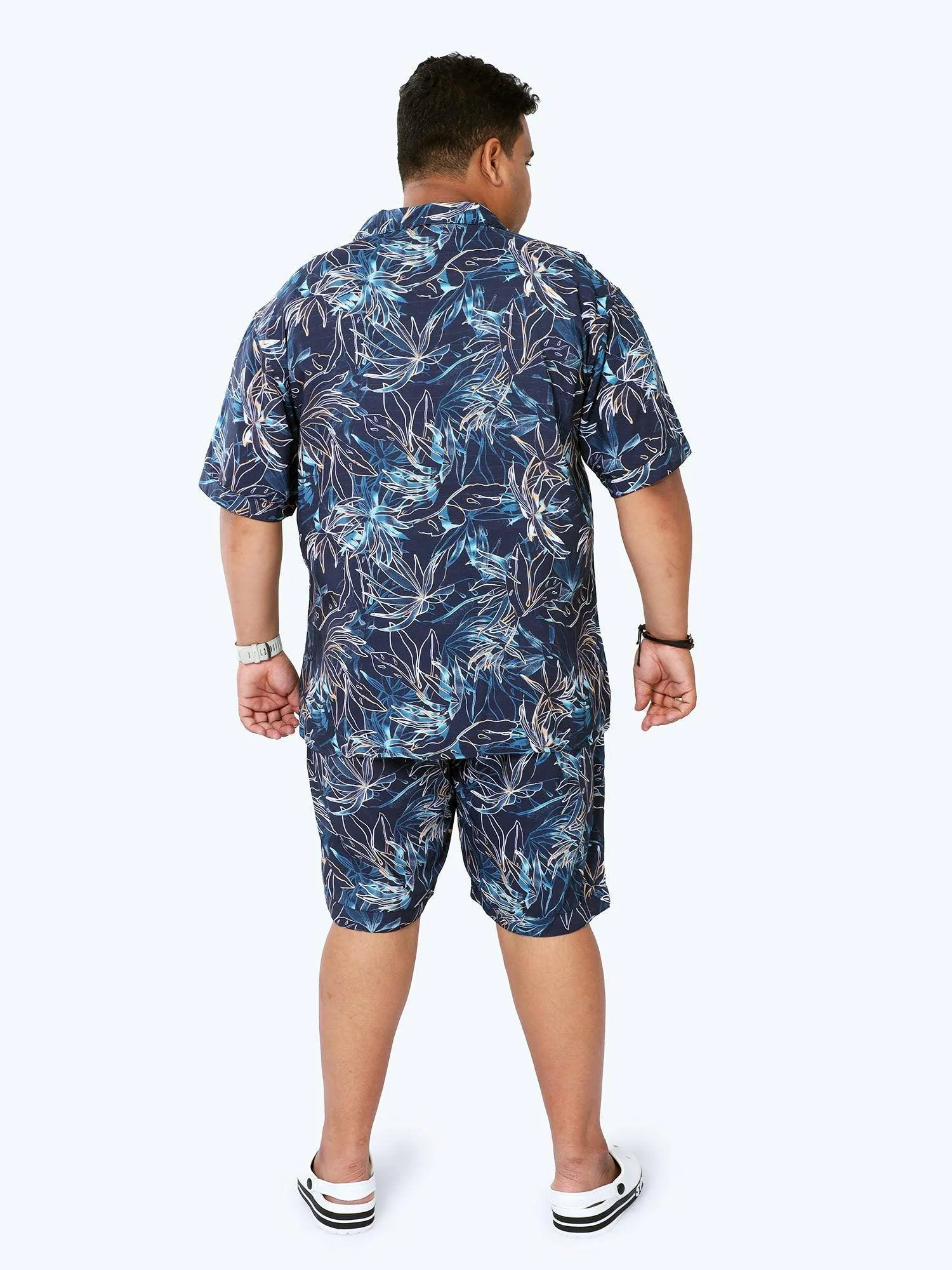 Plus Size Men Botanical Line Half Sleeve Co-Ords