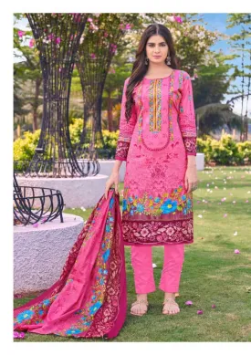 Printed Lawn Cotton Pink Pakistani Dress Material for Women