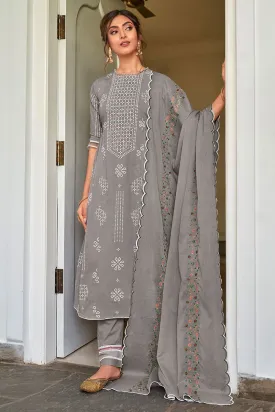 Pure Cotton Grey Unstitched Printed Salwar Suit Material