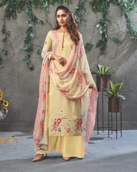 Pure Cotton Yellow Printed Summer Suit Dress Material for women