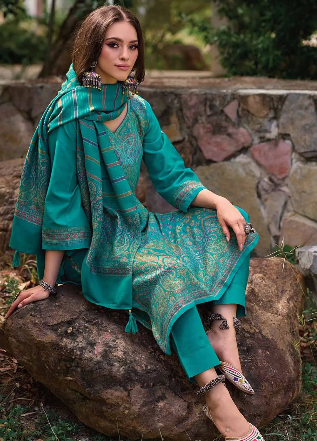 Pure Handloom Unstitched Pashmina Winter Suits Set for Women