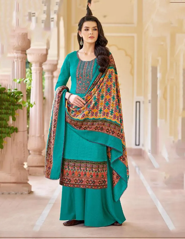 Pure Pashmina Unstitched Winter Suits With Printed Dupatta