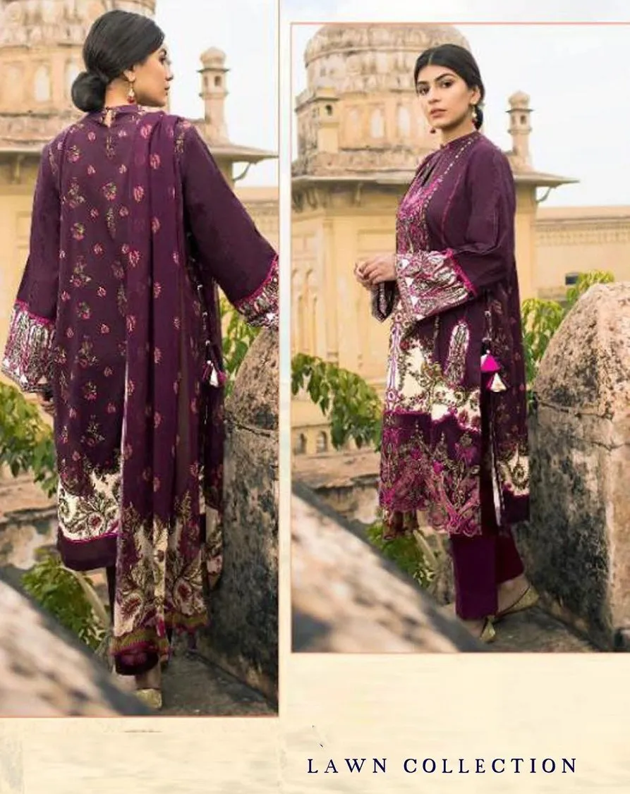 Purple Pakistani Lawn Cotton Unstitched Salwar Kameez Suit