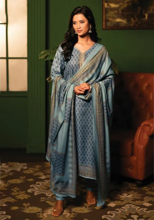 Rivaa Blue Pashmina Unstitched Winter Suits Dress Material for Ladies