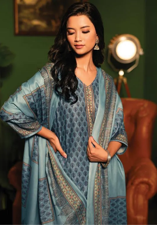 Rivaa Blue Pashmina Unstitched Winter Suits Dress Material for Ladies