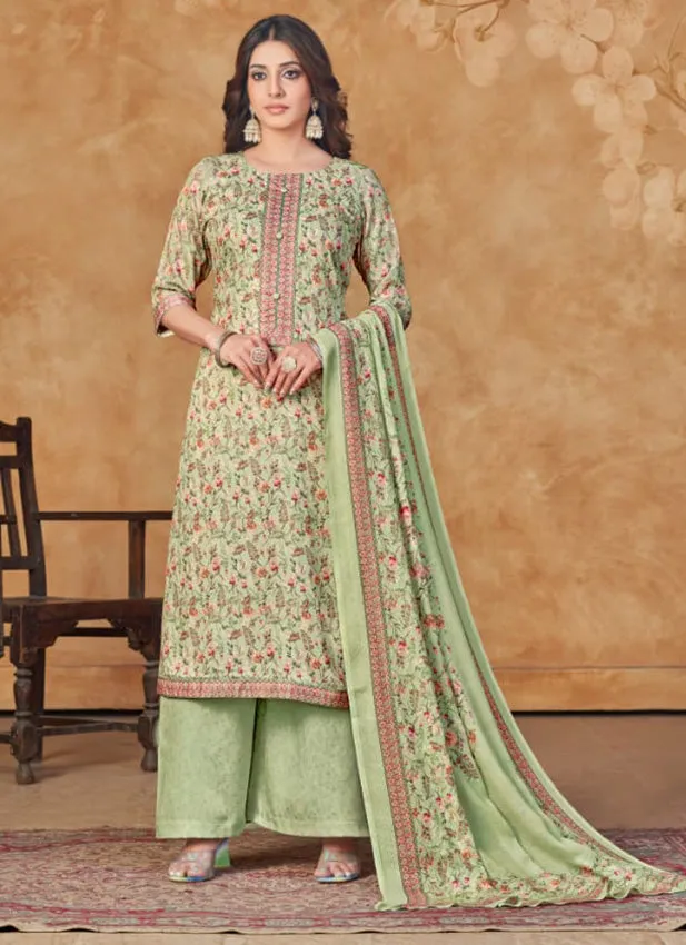 Rivaa Green Unstitched Pashmina Winter Suit Dress Material for Ladies