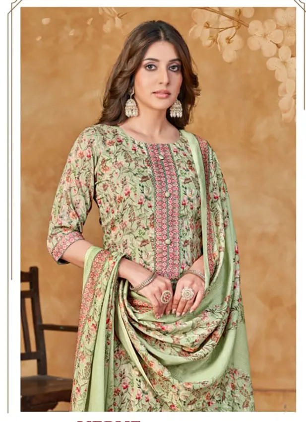 Rivaa Green Unstitched Pashmina Winter Suit Dress Material for Ladies