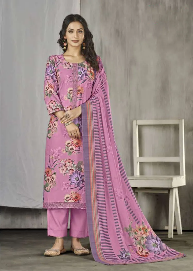 Rivaa Pink Unstitched Pashmina Winter Suit Material Fabric for Women