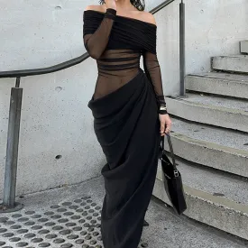 Sexy Summer Off the Shoulder Mesh Hollow Out Cutout Maxi Dress