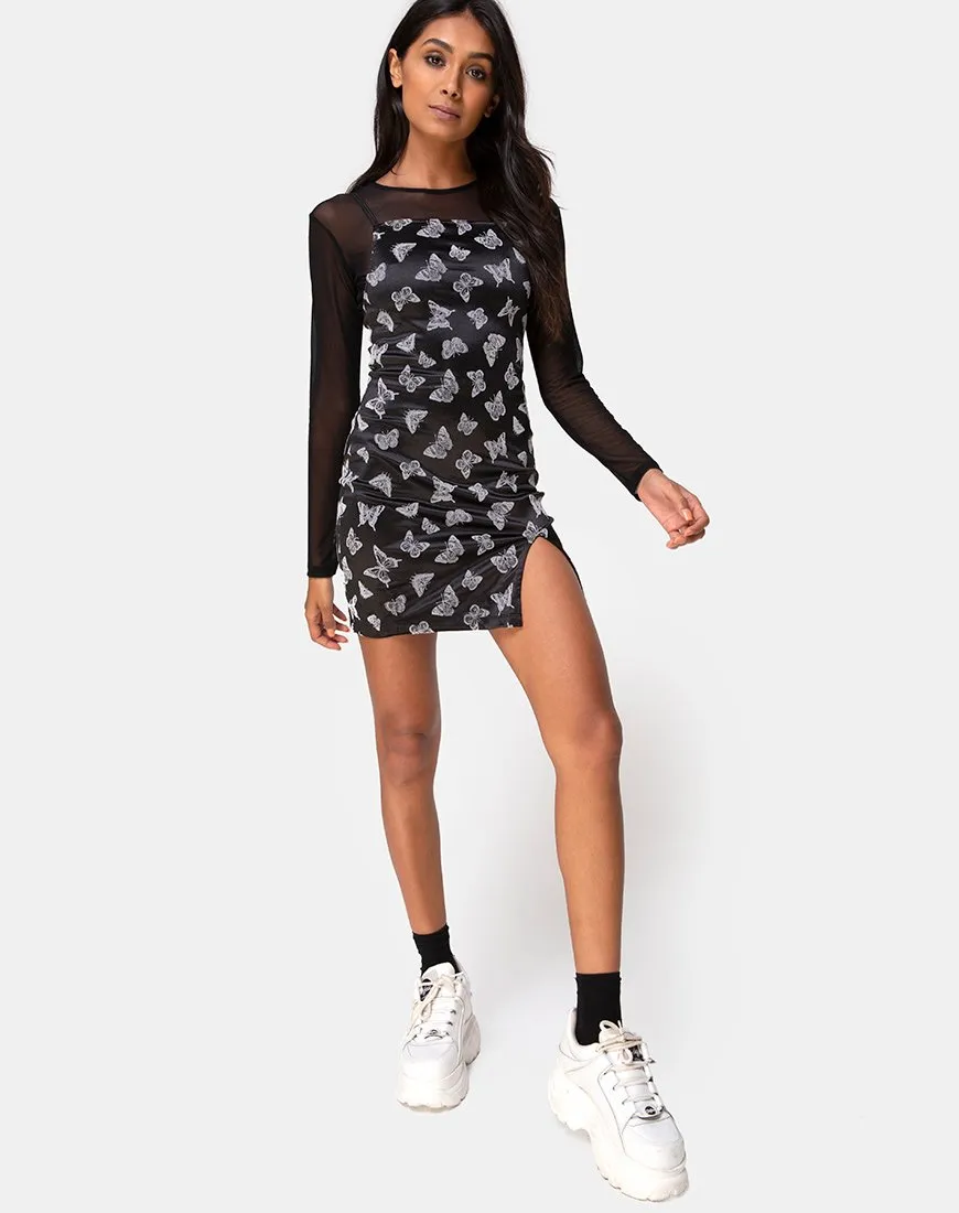 Sikhnet Mini Dress in Black Butterfly Flock