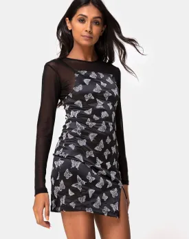 Sikhnet Mini Dress in Black Butterfly Flock