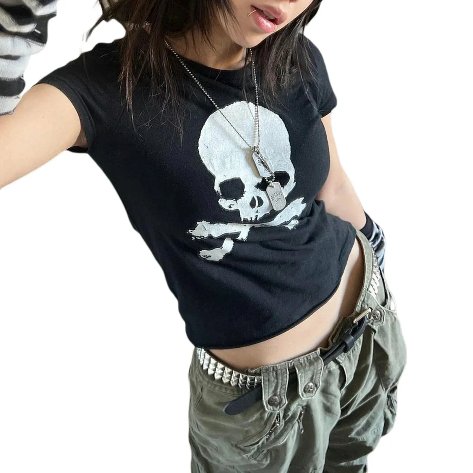 Skull Short Round Fairy Grunge Crop Summer Going Baby Gothic T-shirt