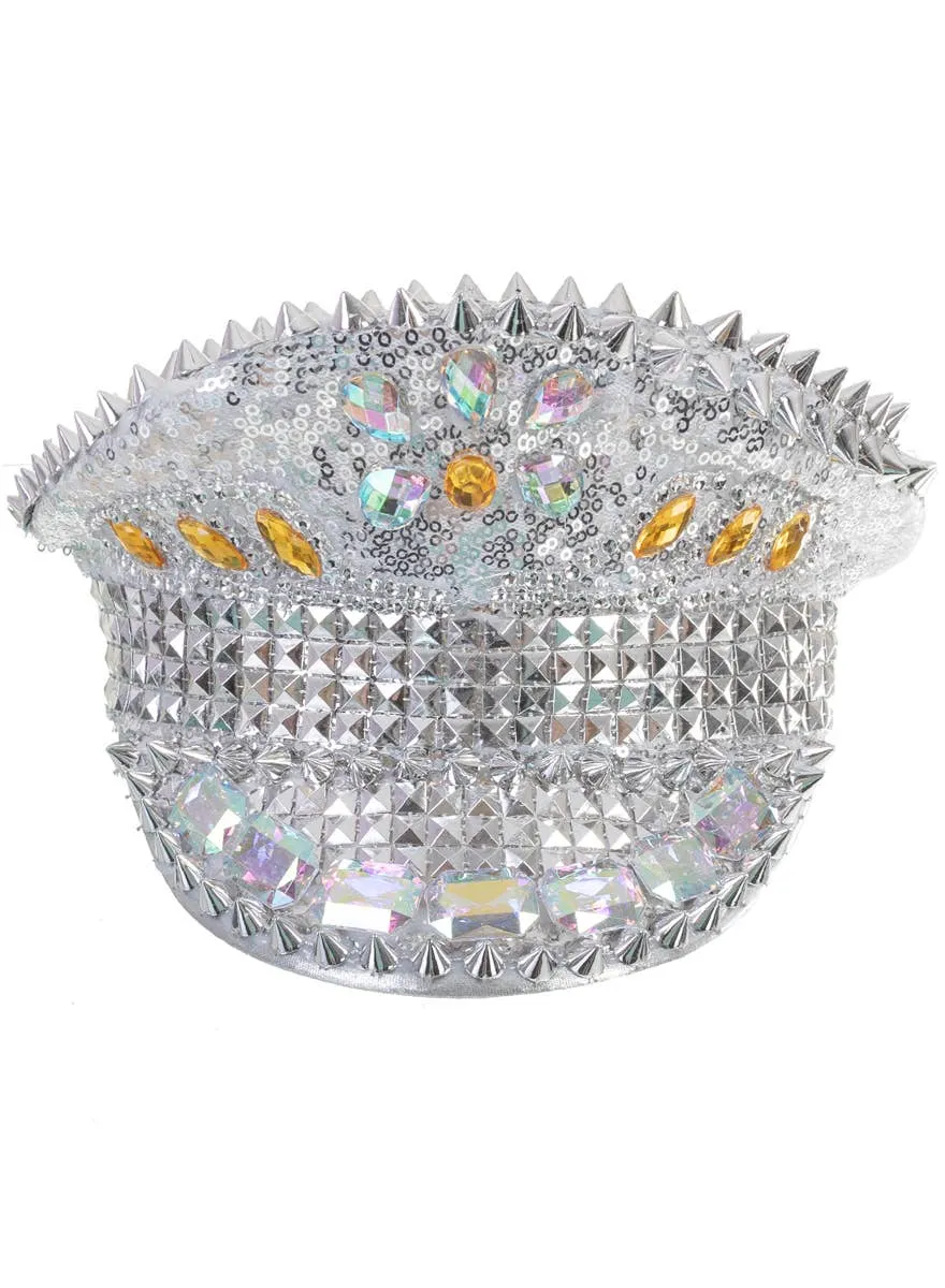 Spiked Silver Jewelled Festival Hat with Studs