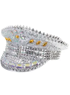 Spiked Silver Jewelled Festival Hat with Studs