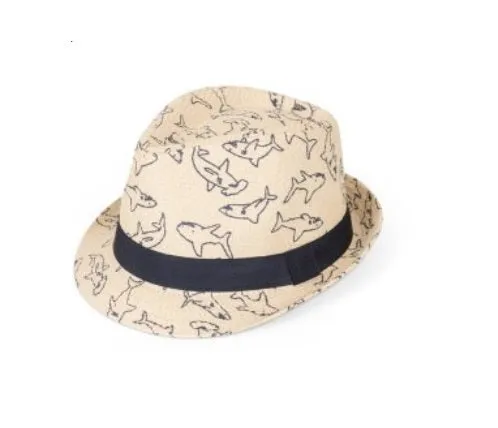 Straw Trilby Hat with Shark Print (2 colour options)