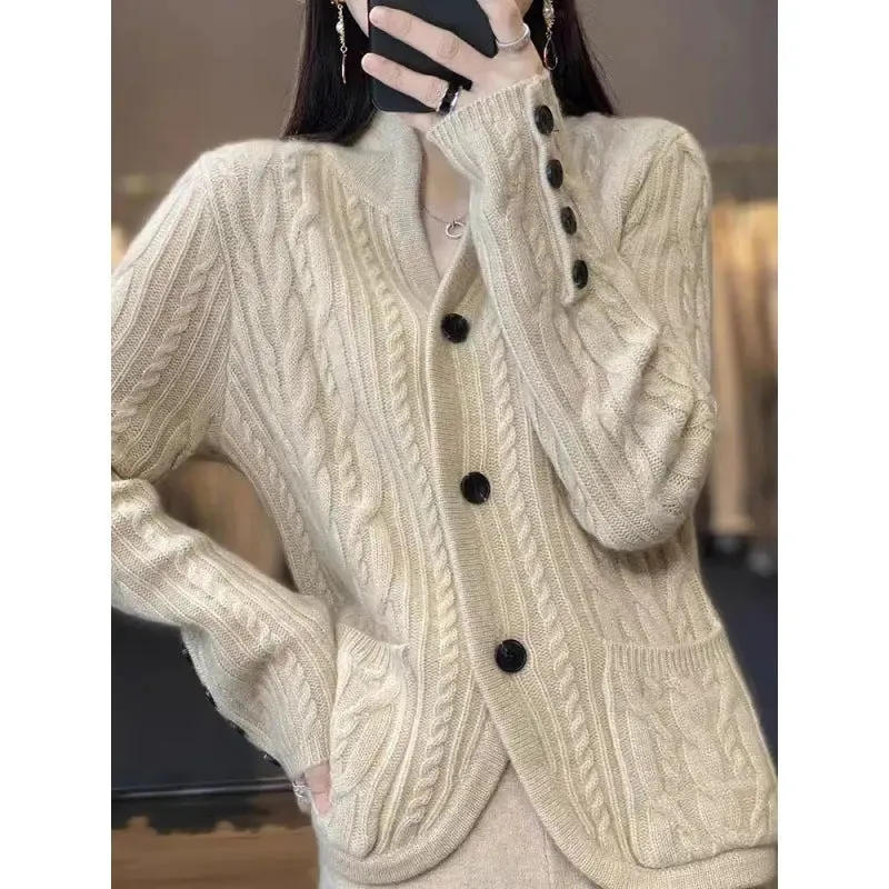 Style Pocket Knitted Wool Jacket