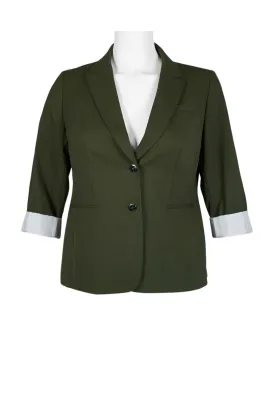 Tahari ASL Notched Collar Two Button Long Sleeve Crepe Blazer (Plus Size)