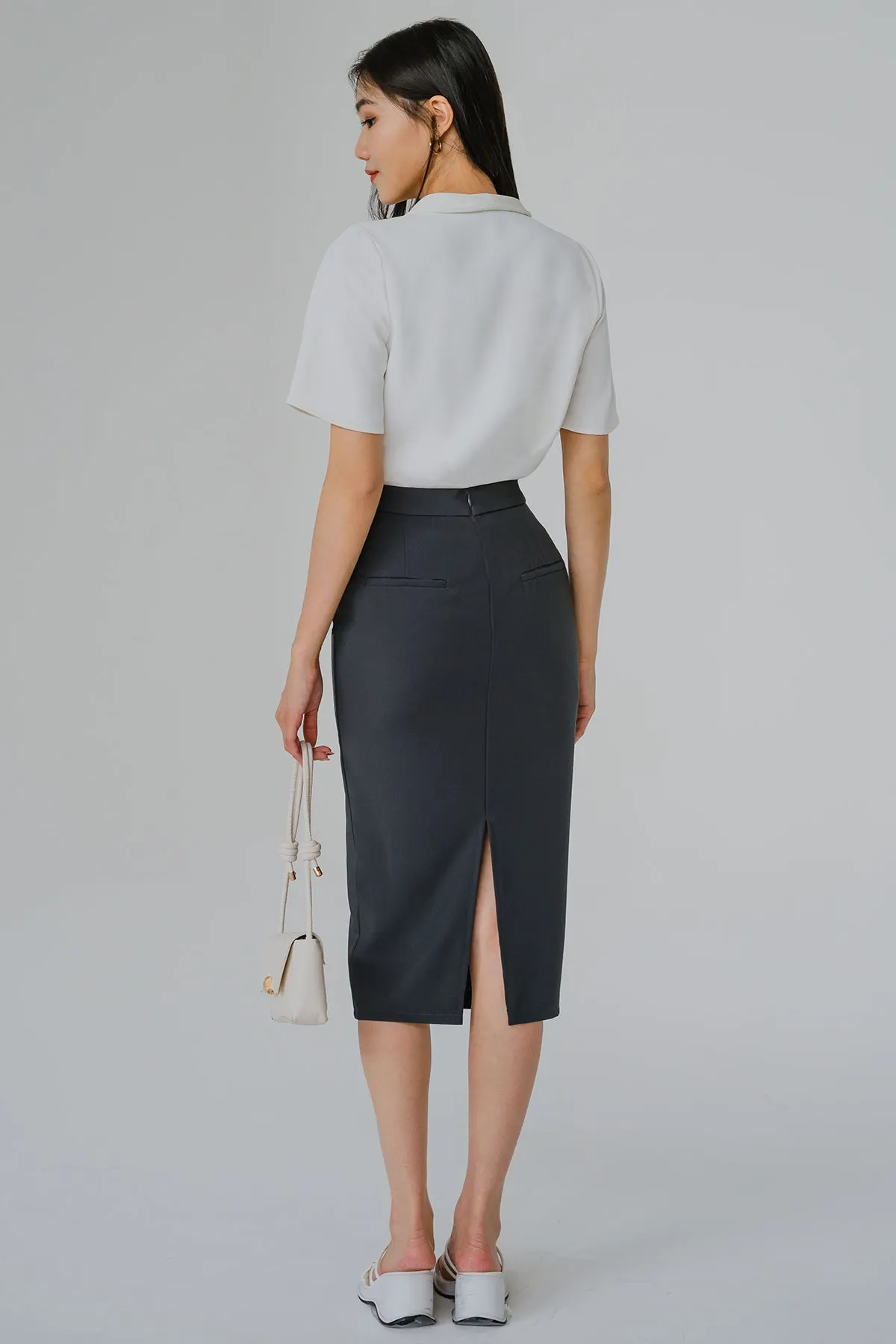 Tailored Column Pencil Skirt (Grey)