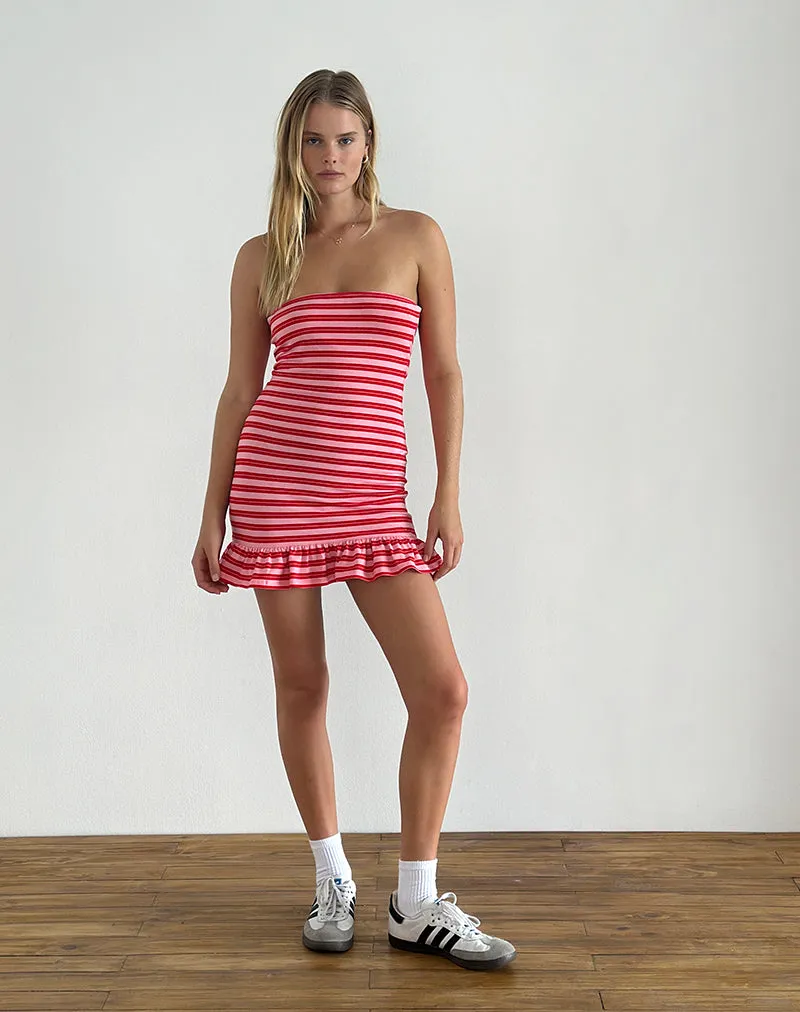 Tav Mini Jersey Dress in Stripe Pink and Red