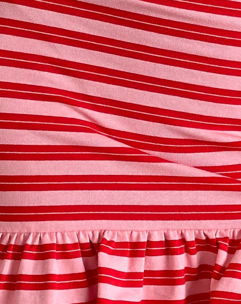 Tav Mini Jersey Dress in Stripe Pink and Red