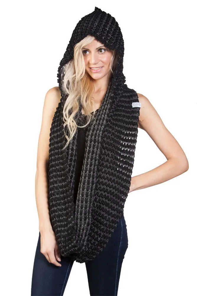 TopHeadwear Womens Infinity Loop Hoodie Scarf - Black/Charcoal