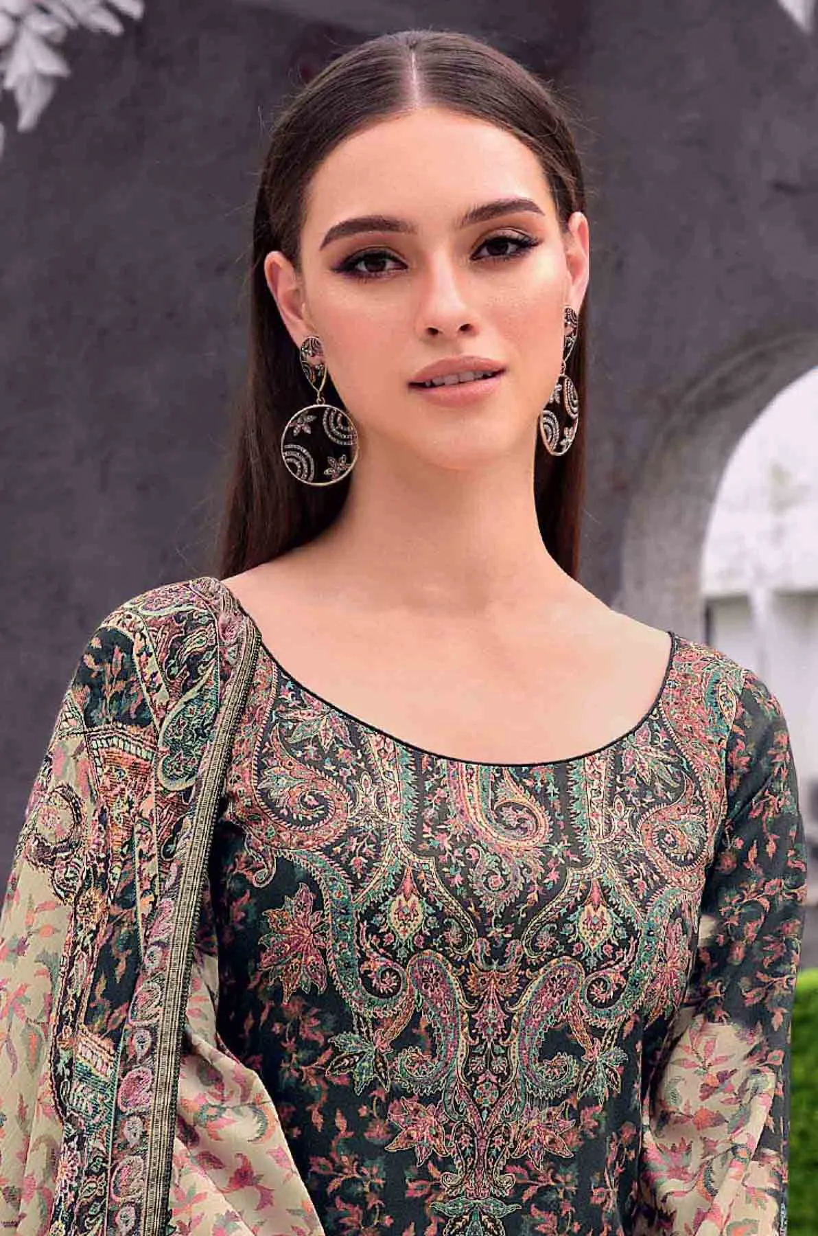 Unstitched Black Cotton Lawn Women Salwar Suit Fabric Dress Materials