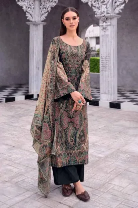 Unstitched Black Cotton Lawn Women Salwar Suit Fabric Dress Materials