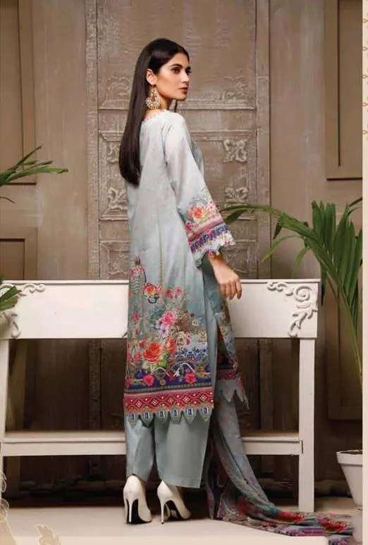 Unstitched Blue Cotton ladies suits Set