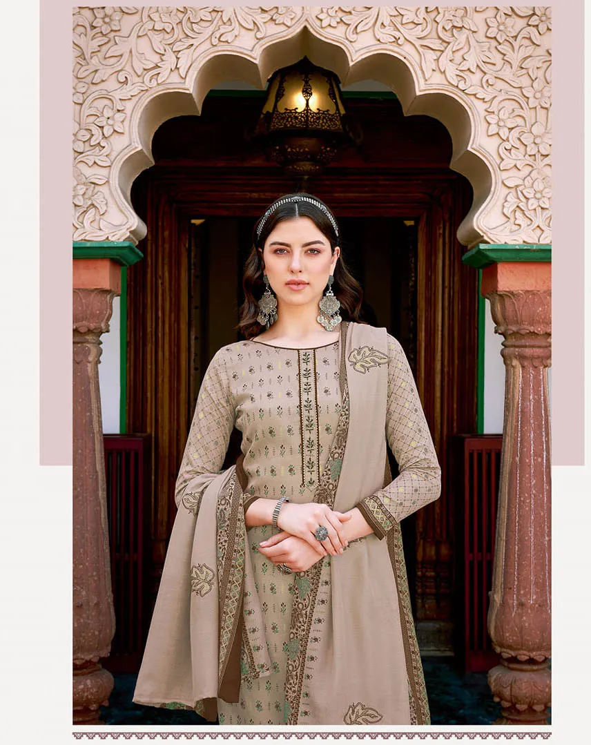 Unstitched Brown Cotton Suits Dress Material for Ladies