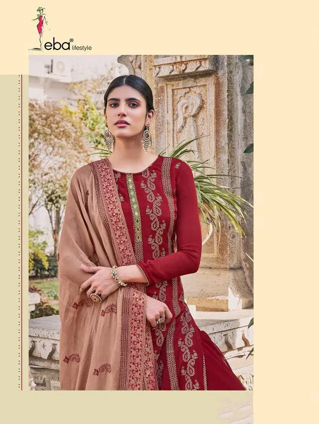 Unstitched Chinon With Heavy Embroidery Work Maroon Salwar Suit Material