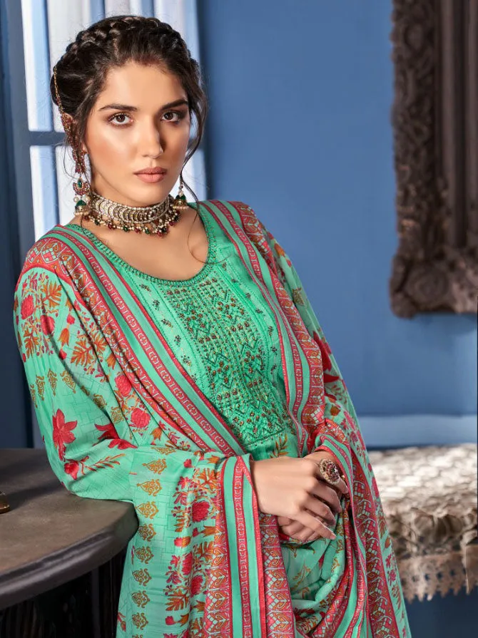 Unstitched Green Salwar Suit Dress Material With Cotton dupatta