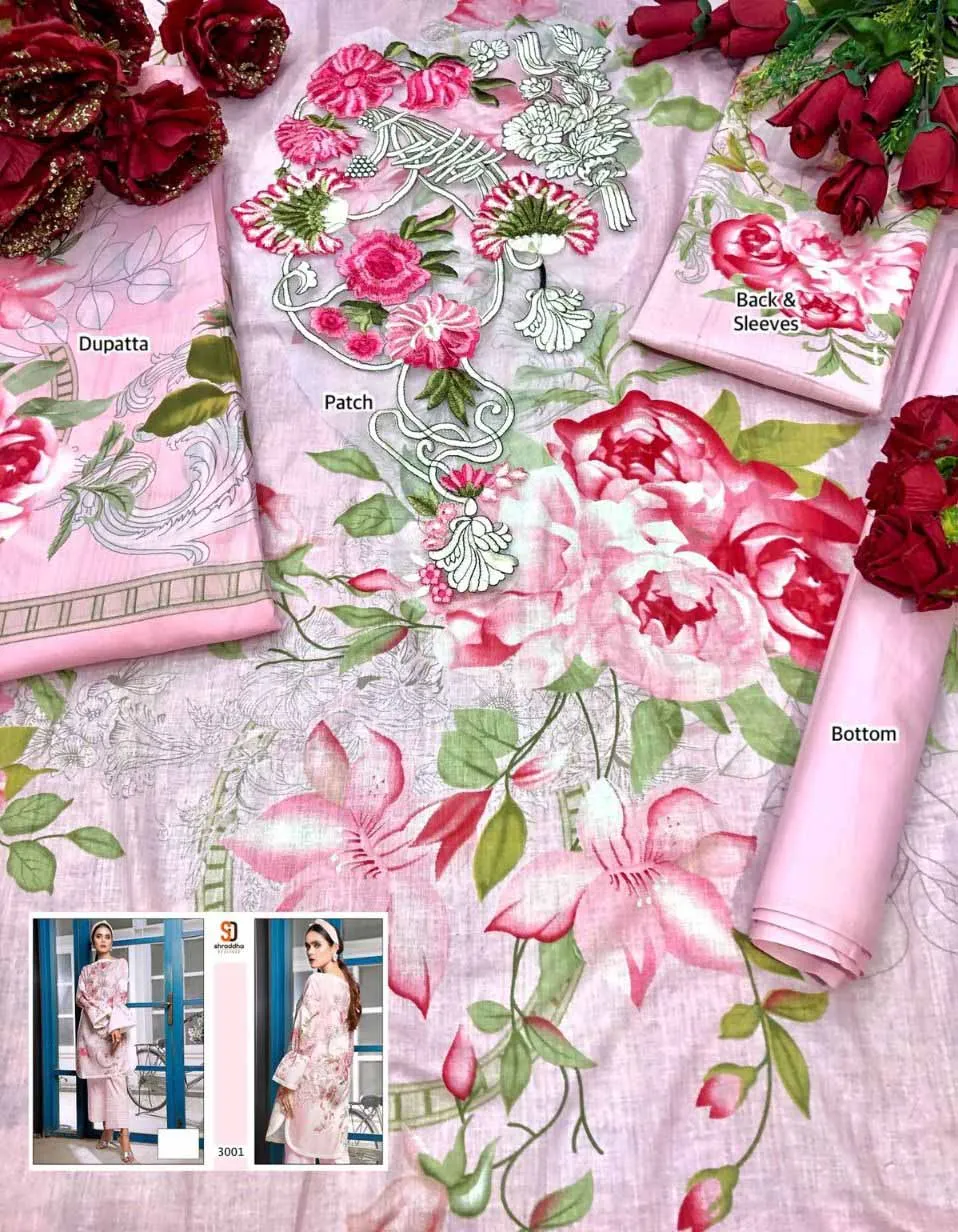 Unstitched Lawn Cotton Pink Printed Pakistani Style suits