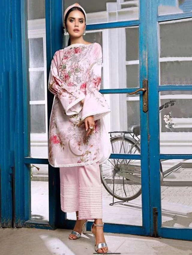 Unstitched Lawn Cotton Pink Printed Pakistani Style suits