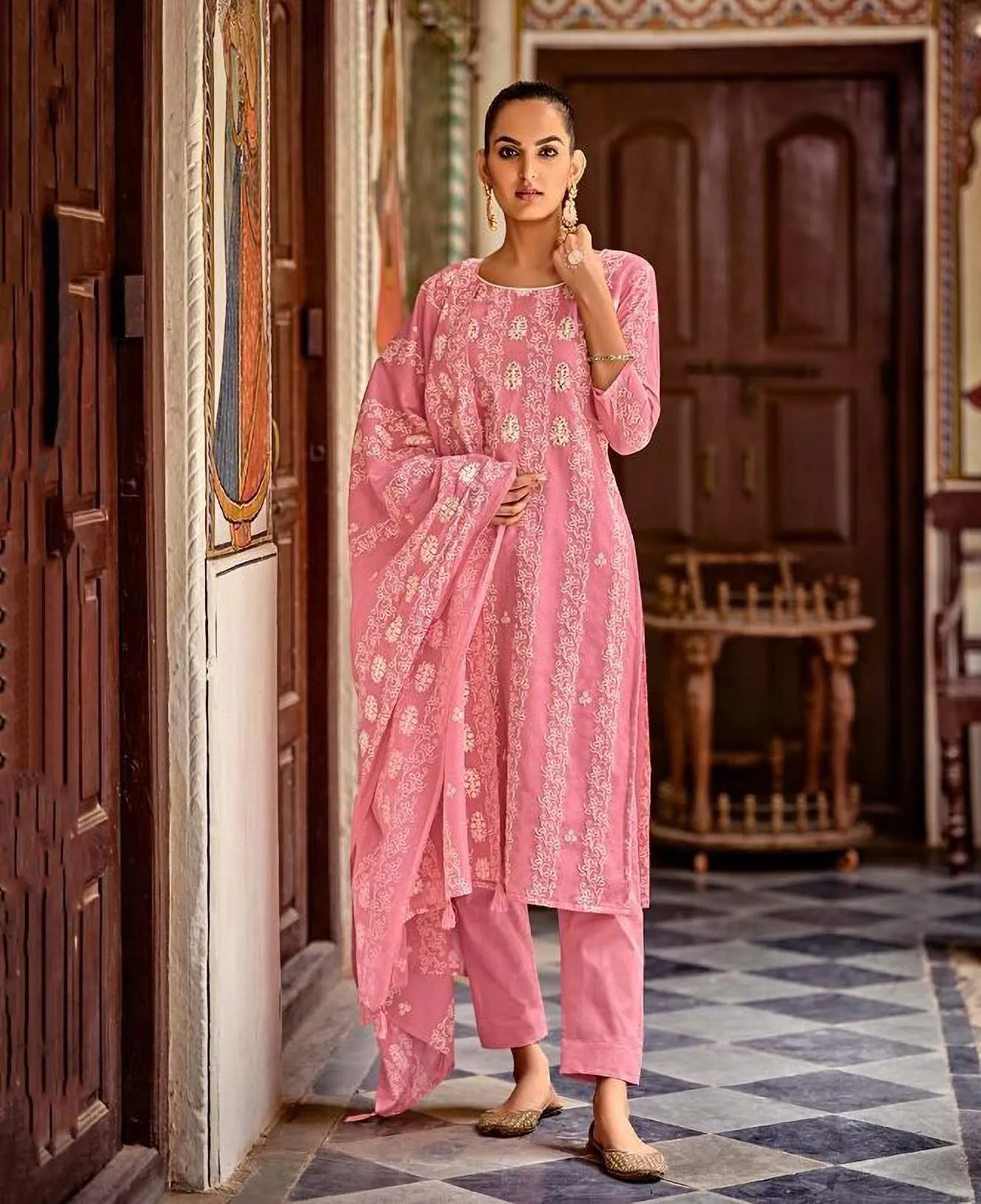 Unstitched Pink Cotton Pakistani Dress Material Salwar Suits