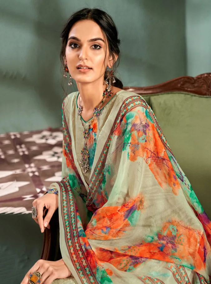 Unstitched Printed Ladies cotton Suits With Chiffon dupatta