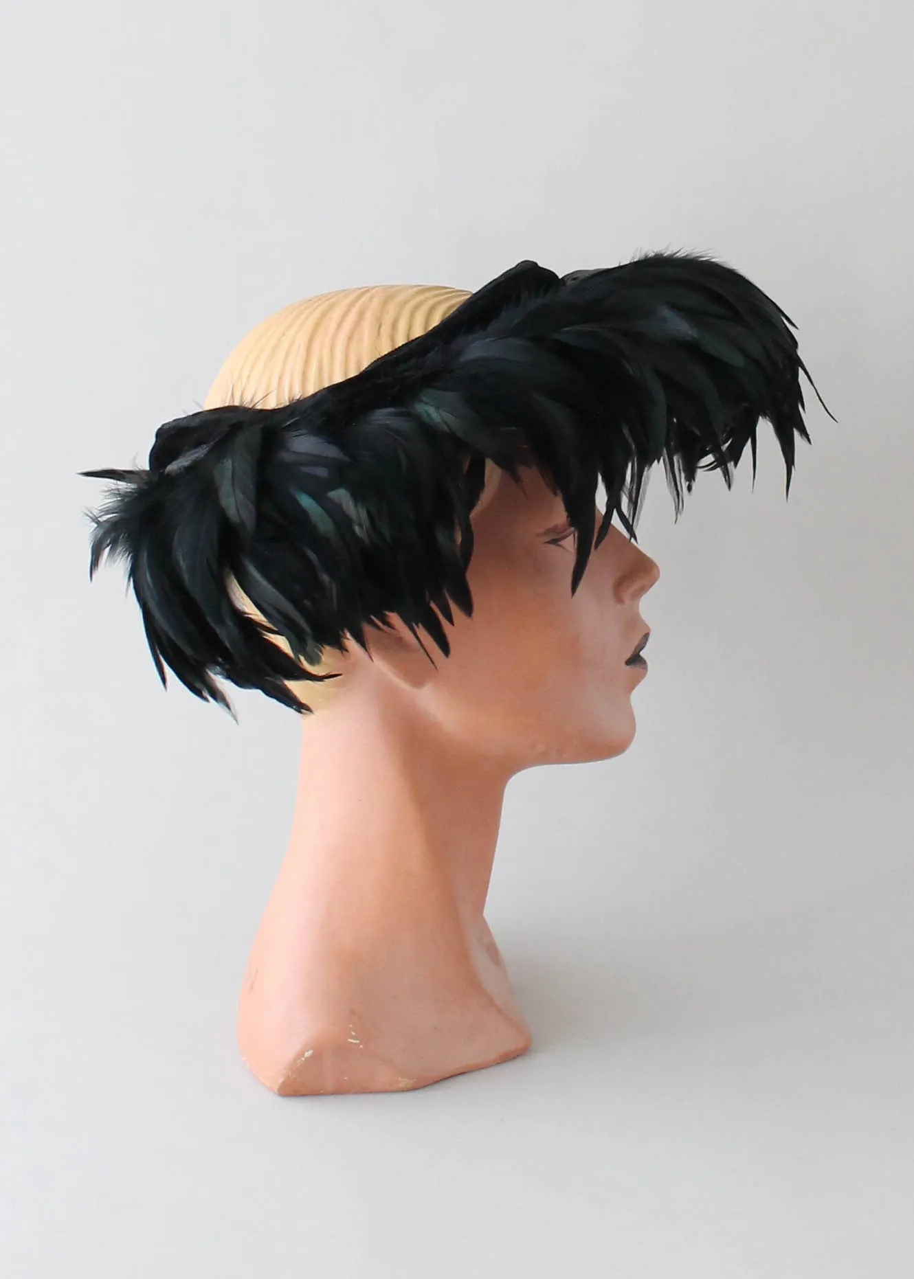 Vintage 1960s Wide Brim Feather Hat