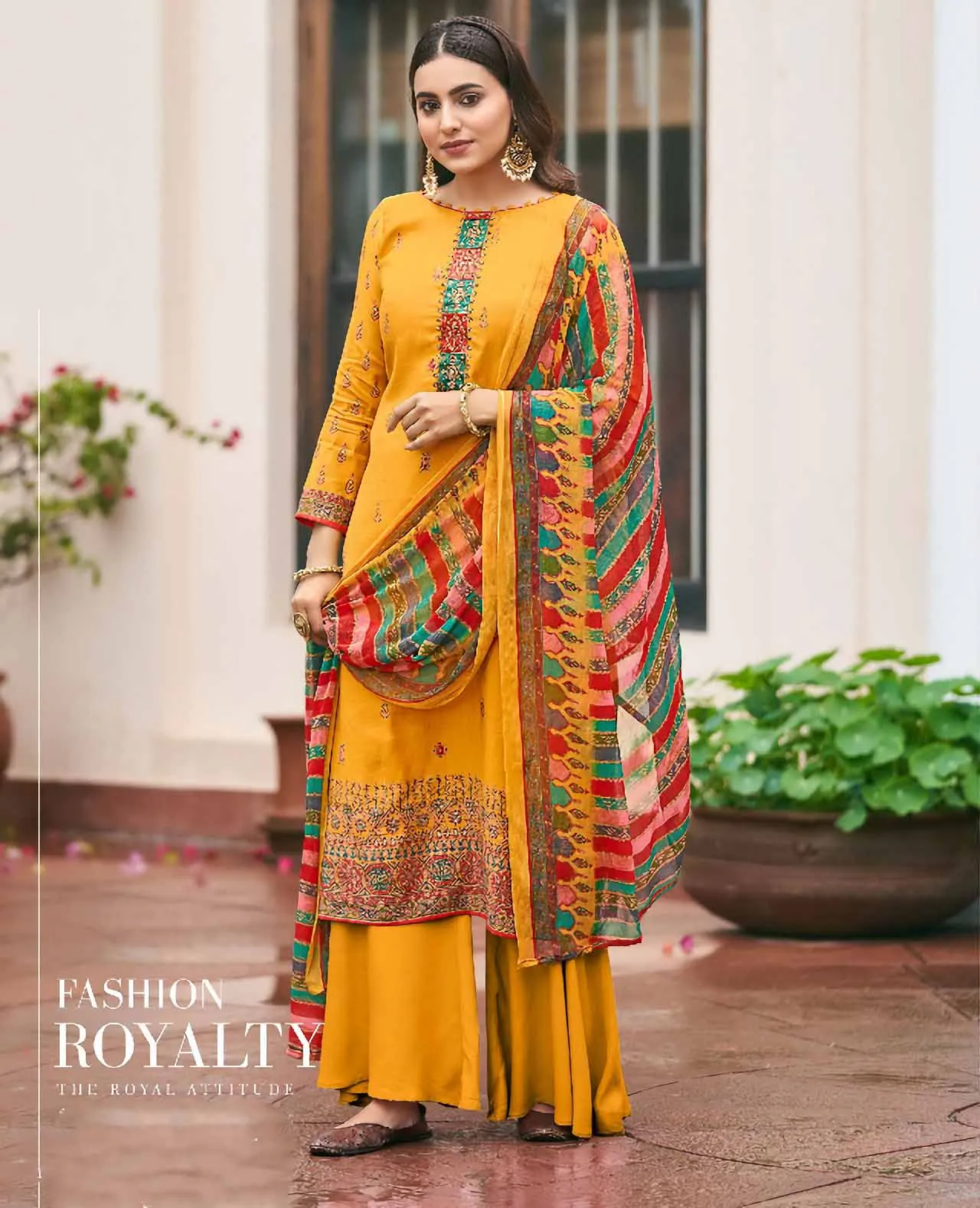 Viscose Silk Party Wear Yellow Unstitched Suits Dress Material