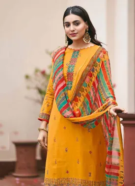 Viscose Silk Party Wear Yellow Unstitched Suits Dress Material