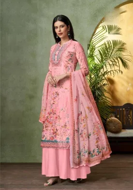 Women Unstitched Pink Cotton Suits with chiffon dupatta