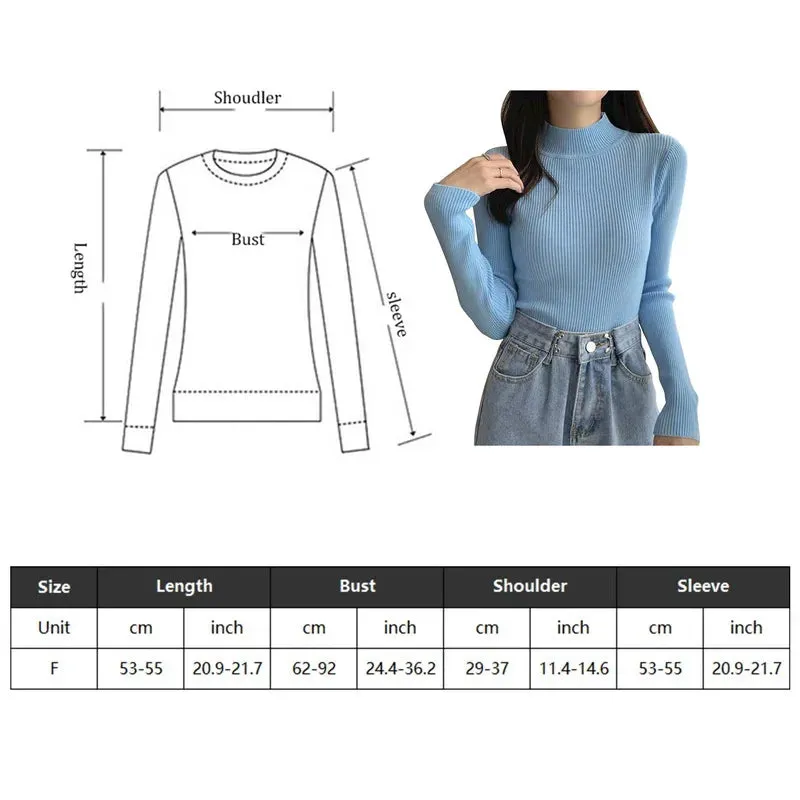 Women Winter Fashion Pullover Simple Half Turtleneck Sweaters Warm Basic Top Casual Elastic Jumpers Knit Slim Basic Sweater